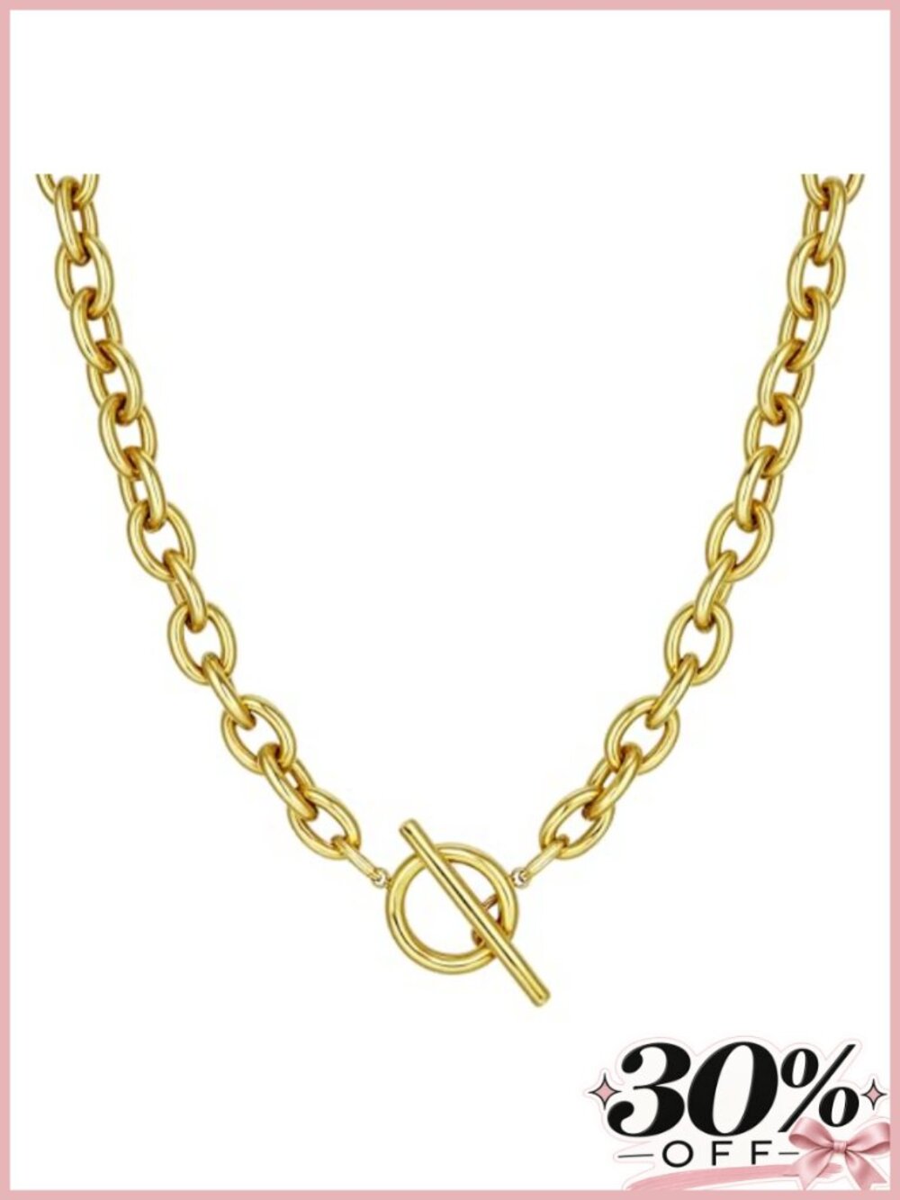 18k Gold Plated Paperclip Chain Necklace for Women, Chunky Statement Link